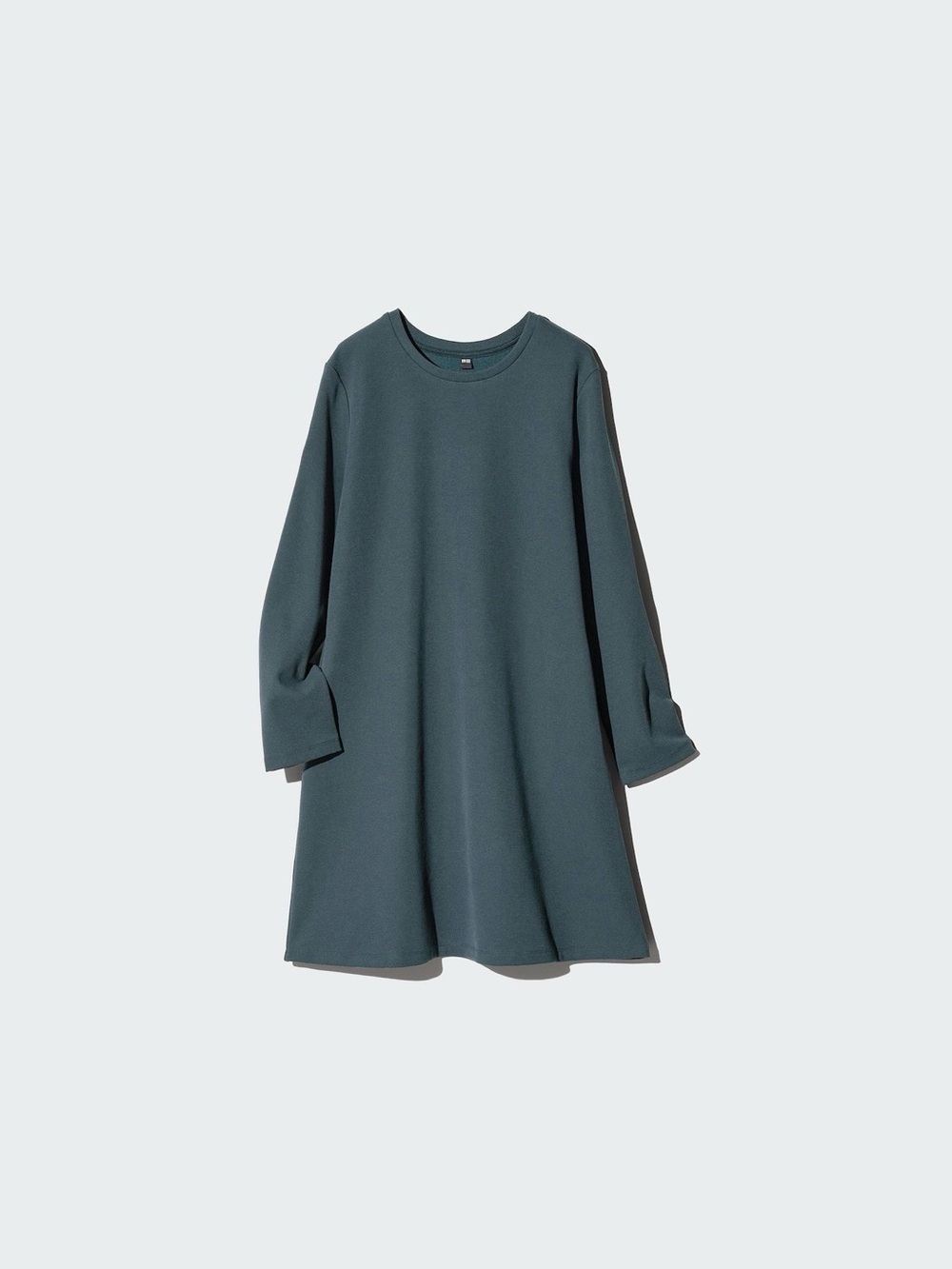 Dark Green Long-Sleeve A-Line Jersey Dress with Pockets